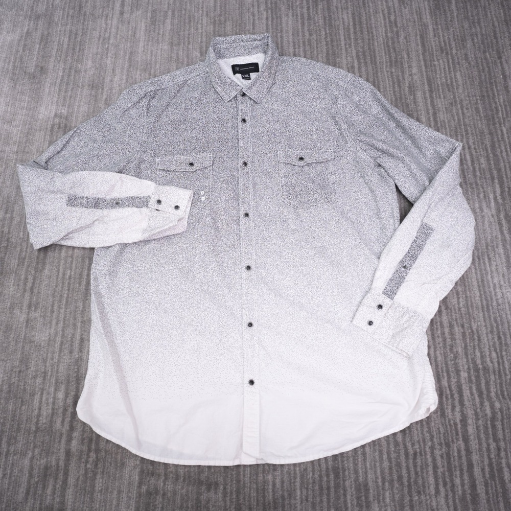 INC International Concepts Button Up Mens XXL White Grey Ombre Excellent Stipple